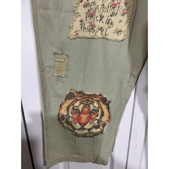 A Rare Bird Handmade Distressed Cotton Patchwork Pants With Unique Embroidered D - Picture 5 of 16